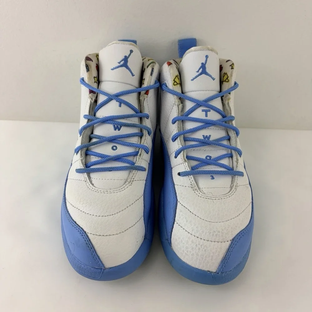 Youth Air Jordan 12 Retro GS Emoji White Blue Size 3Y Sneakers
